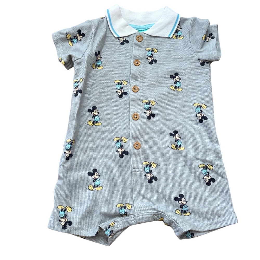 Disney Mickey Mouse Romper Kids Gray Blue Polo Style One Piece SIZE 12M